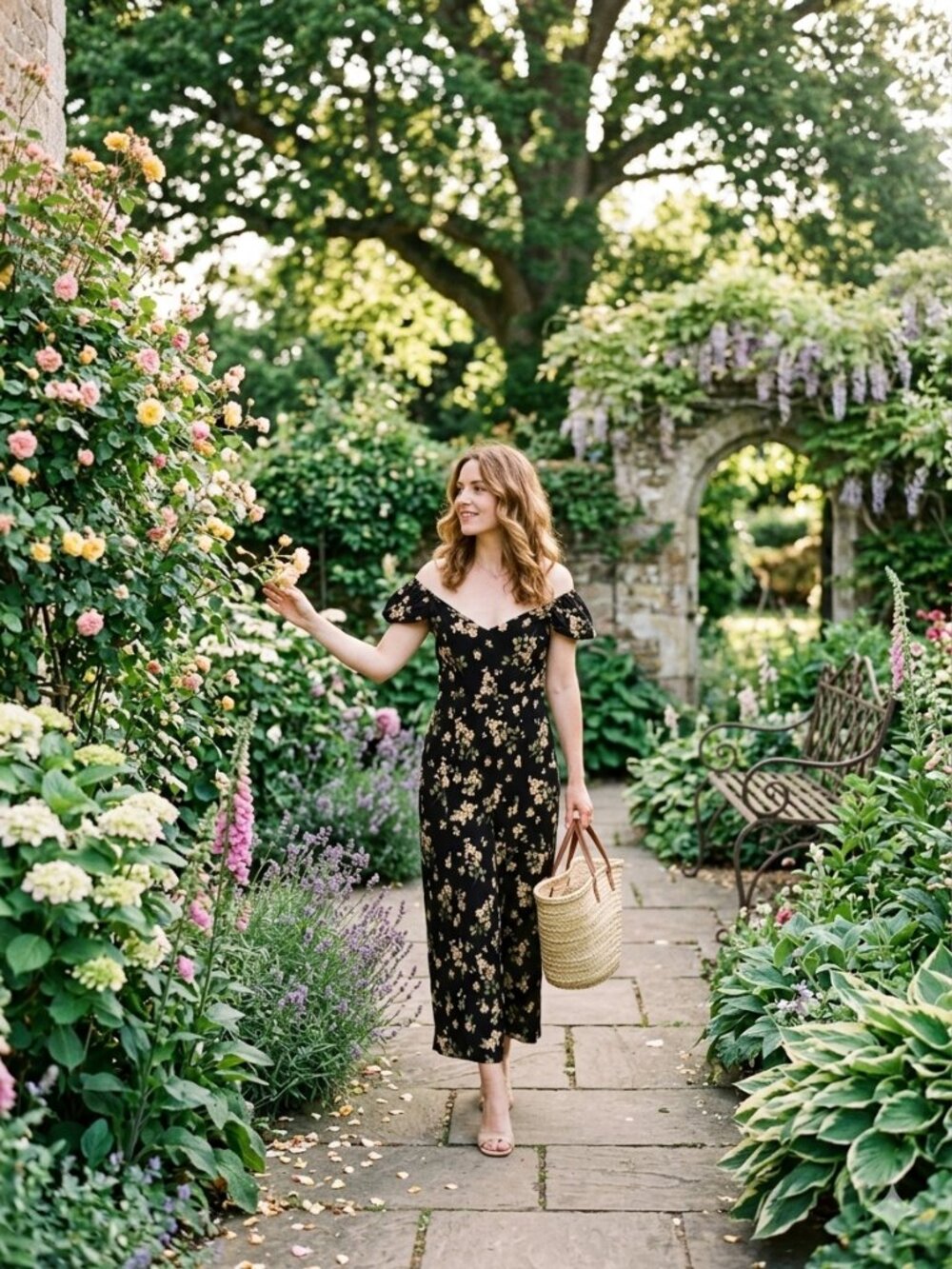 Workshop Republic Black Floral Midi Dress